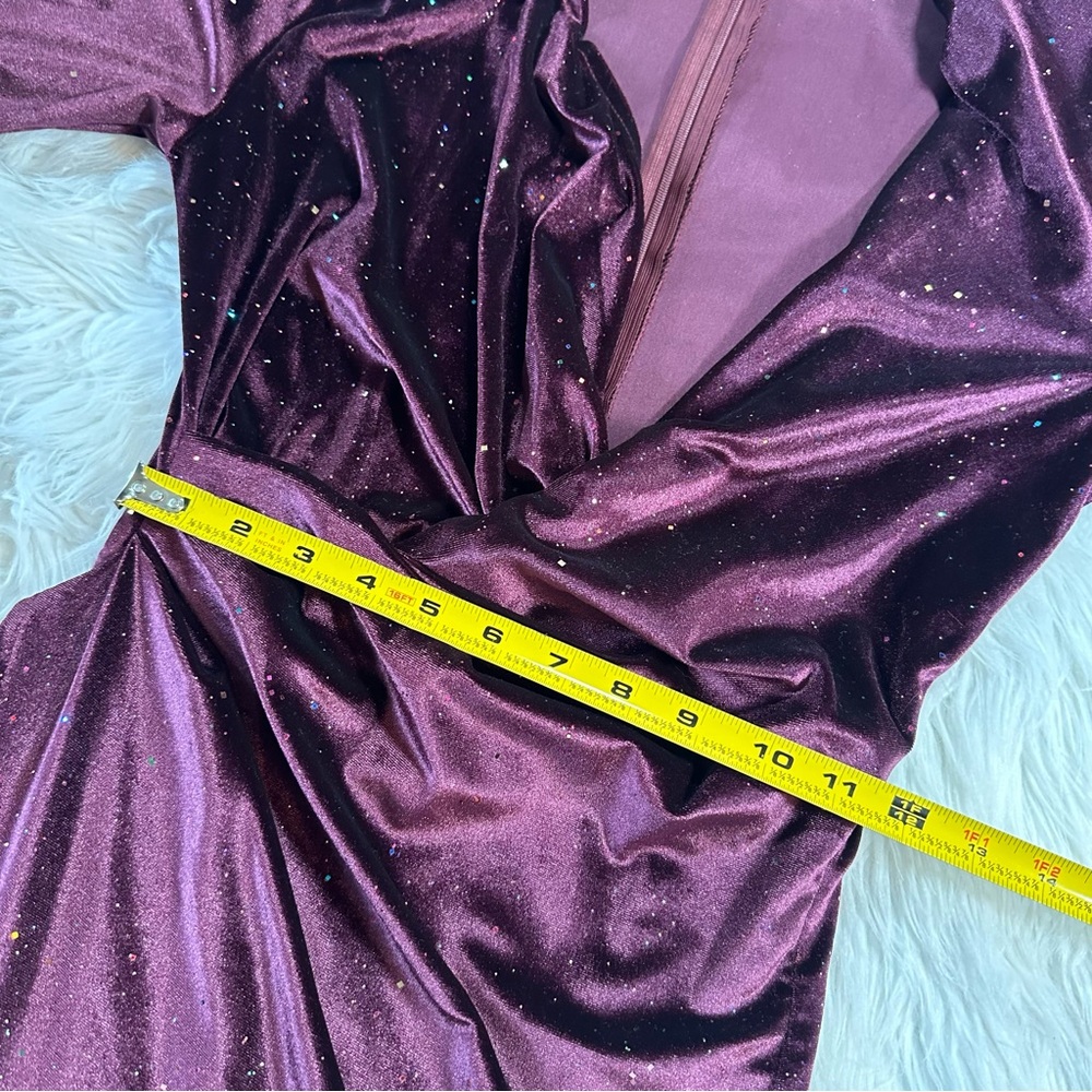Double Crazy • Glitter Velvet High Slit Asymmetrical Dress - Picture 13 of 15